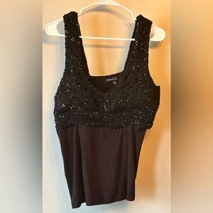 Boston Proper Black Sleeveless Smocked Sequin Top